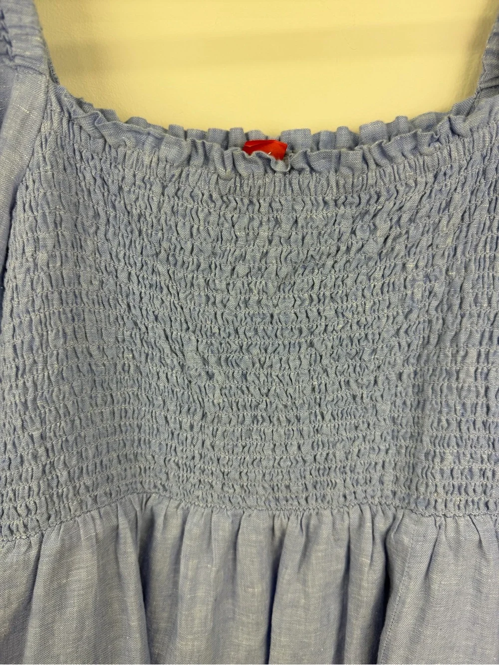 J.Crew 100% Linen Smocked Puff Sleeve Midi Dress Blue M